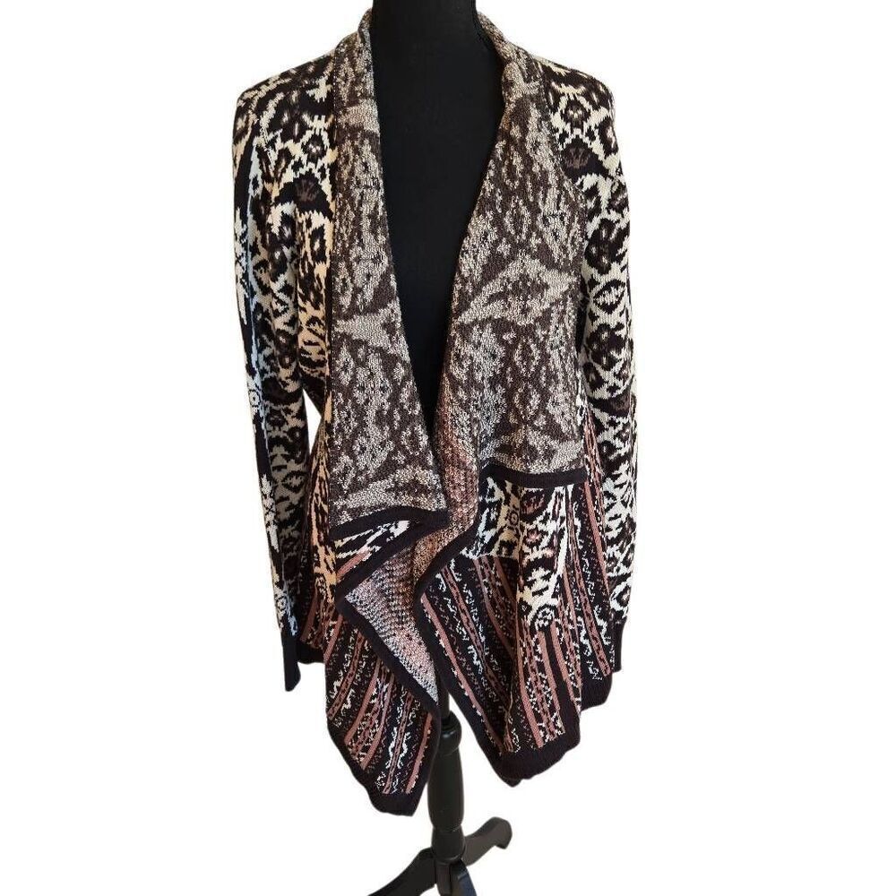Blu Pepper Womens Aztec Print Open Front Draped Cardigan Sweater Large